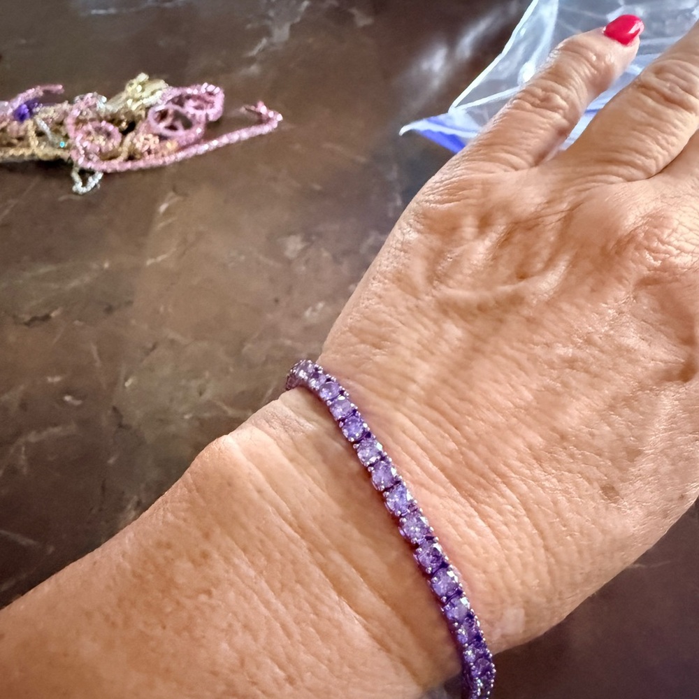 Purple Rhodium over Sterling Silver Tennis Bracelet for Women with CZ
